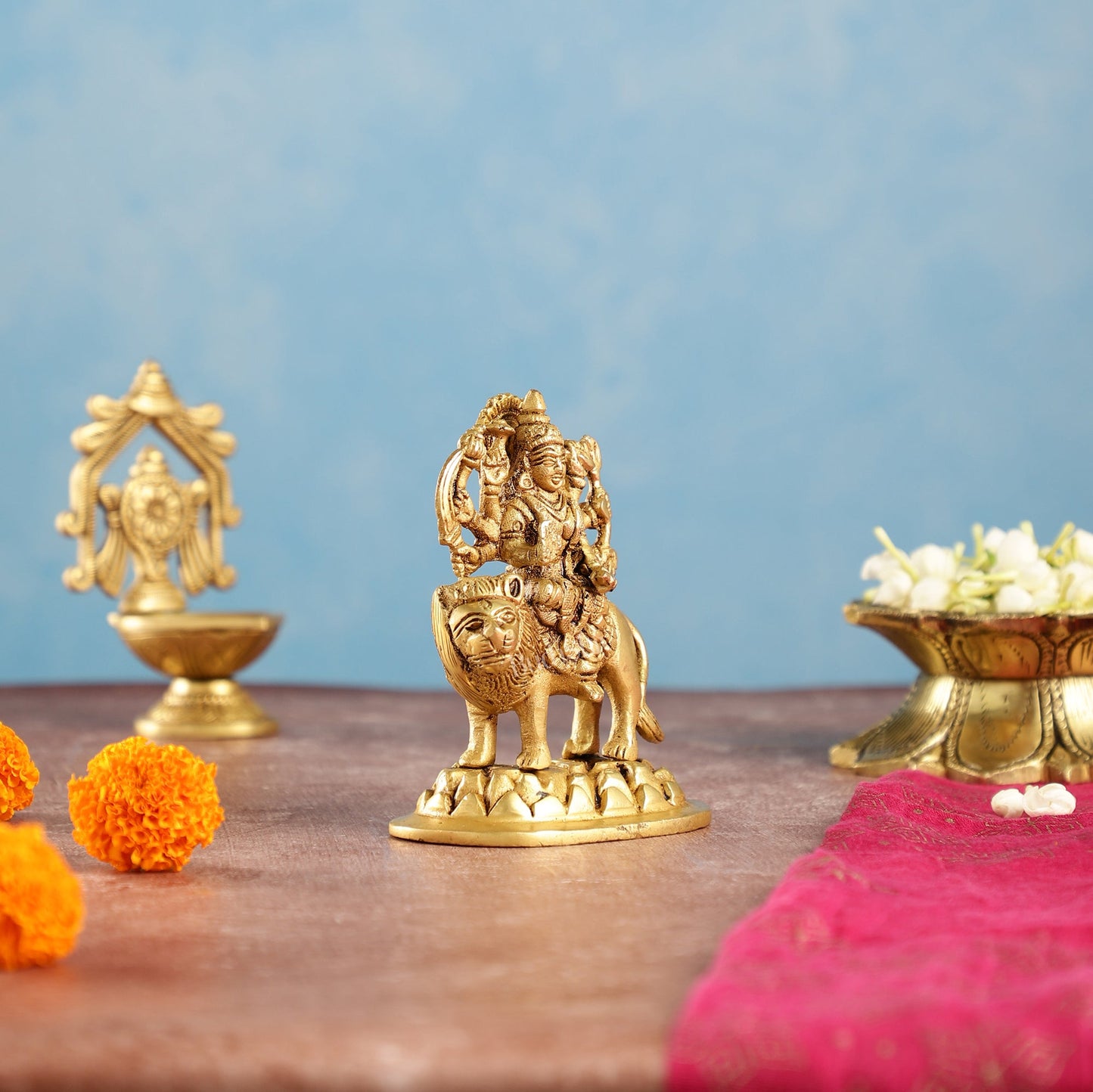 Superfine Brass Goddess Durga Sherawali Mata Murti Idol | Height 4.5 inch - Budhshiv.com