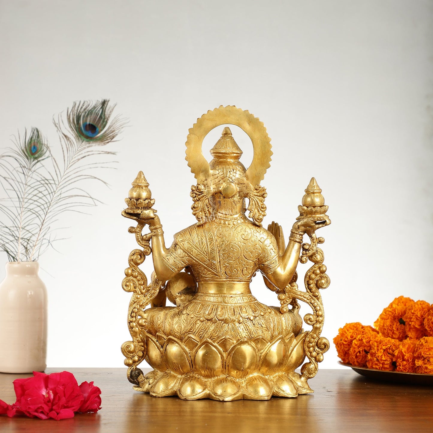 Superfine Brass Goddess Lakshmi Idol - 12.5 Inch - Budhshiv.com