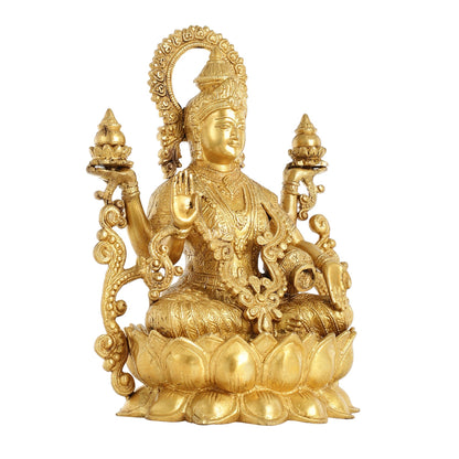 Superfine Brass Goddess Lakshmi Idol - 12.5 Inch - Budhshiv.com