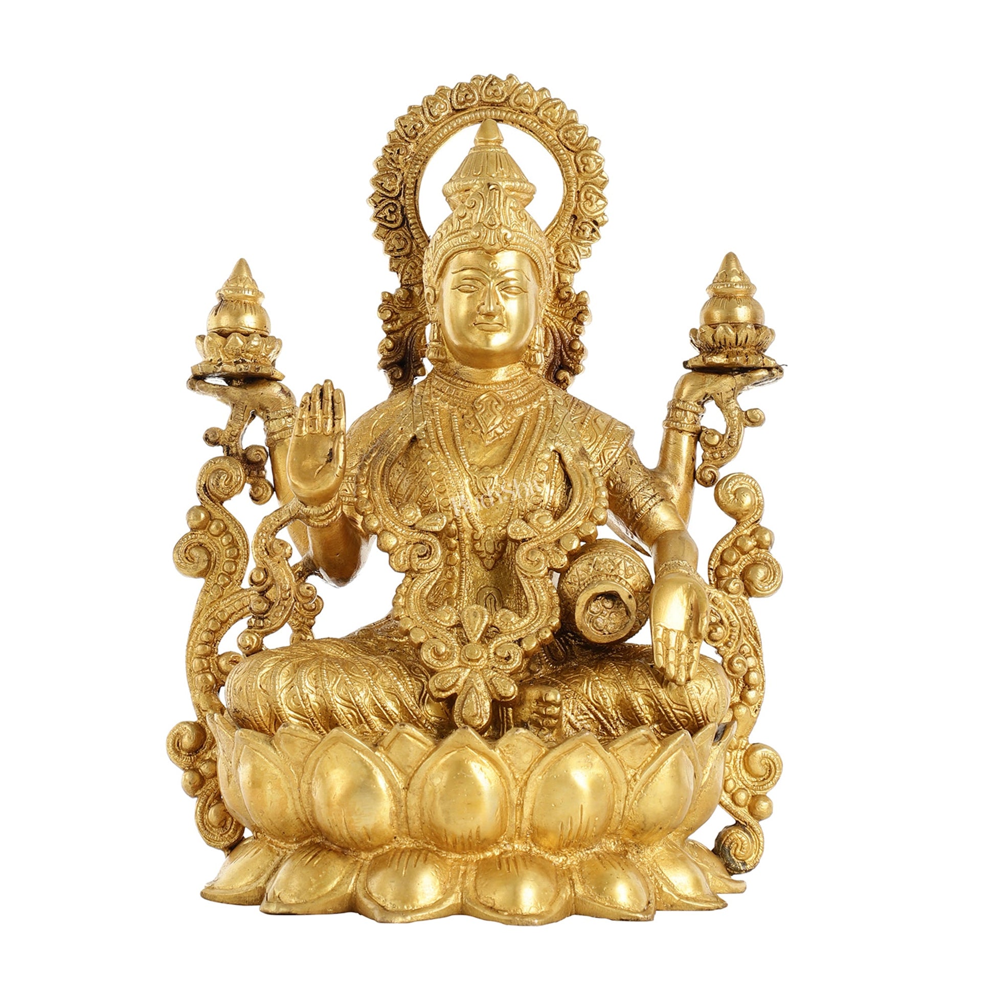 Superfine Brass Goddess Lakshmi Idol - 12.5 Inch - Budhshiv.com