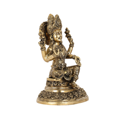 Superfine Brass Goddess Lakshmi Statue with Intricate Carvings | 12" Height - Budhshiv.com