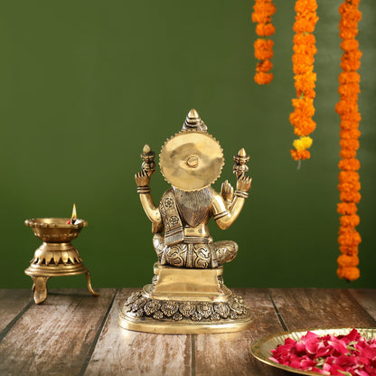 Superfine Brass Goddess Lakshmi Statue with Intricate Carvings | 12" Height - Budhshiv.com