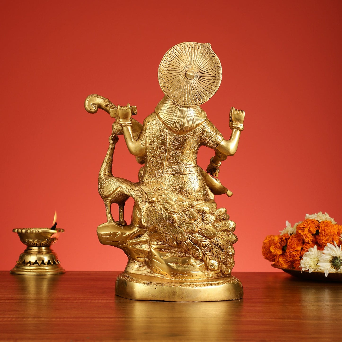 Superfine Brass Goddess Saraswati Seated on Swan Idol - 15 Inch - Budhshiv.com