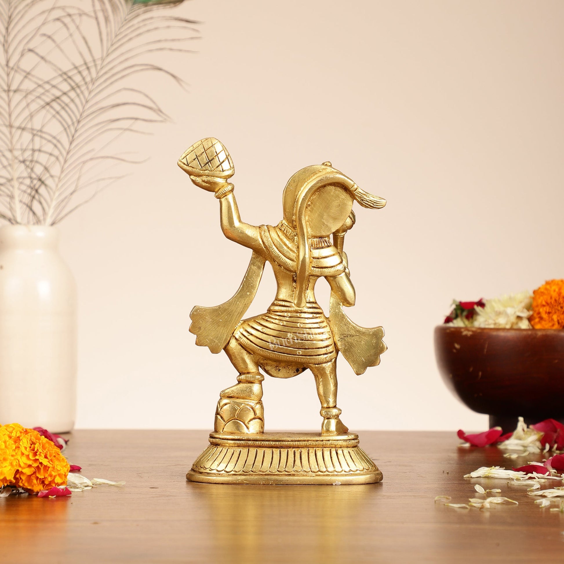 Superfine Brass Hanuman Idol | Carrying Sanjeevani Mountain | 7.5" - Budhshiv.com