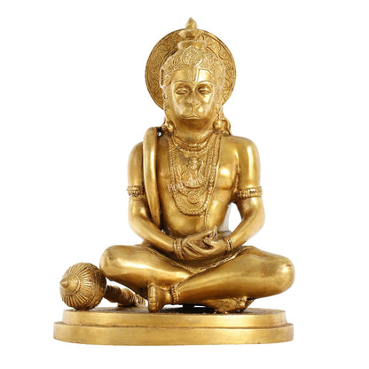 Superfine Brass Hanuman in Meditation Statue - 12.5 Inch - Budhshiv.com