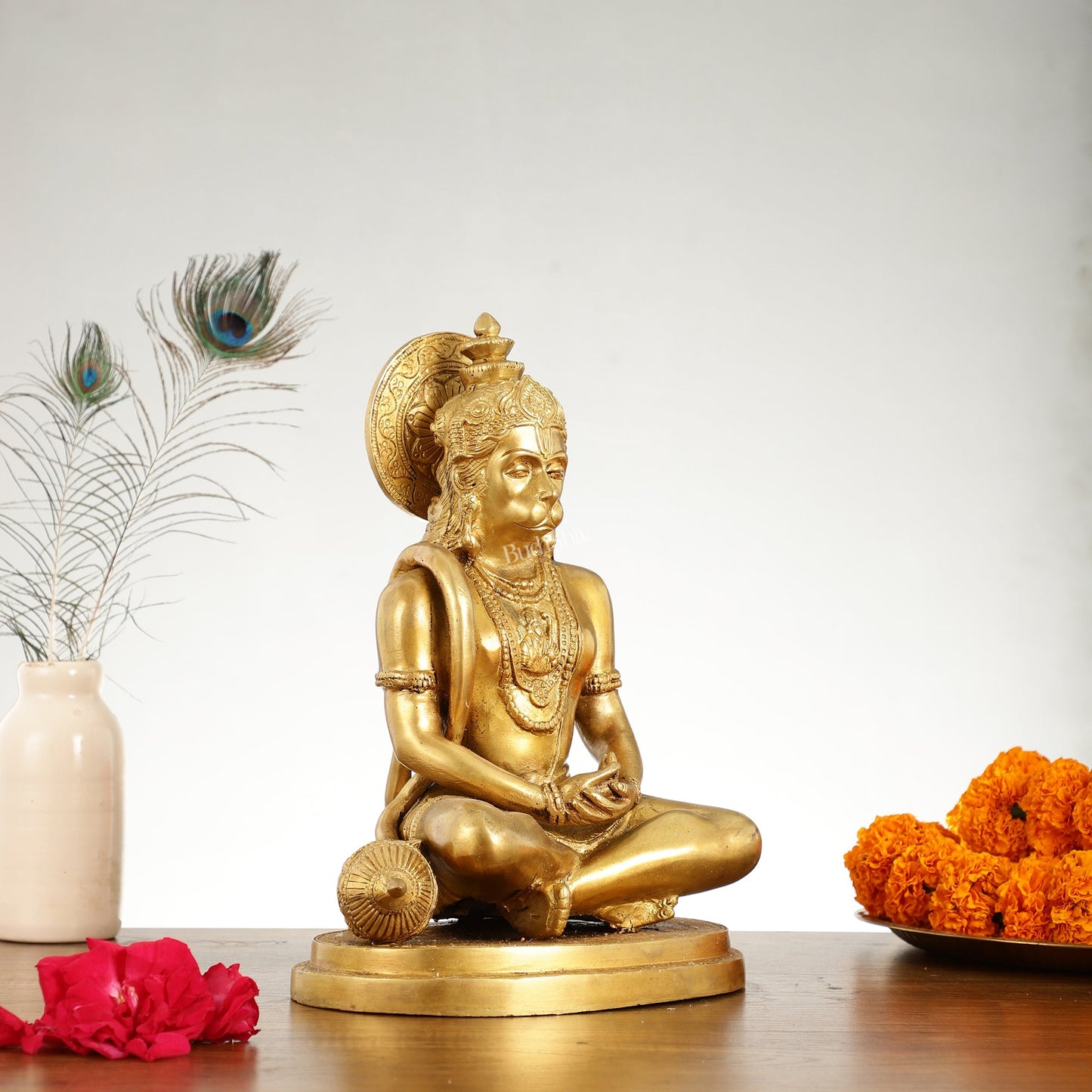 Superfine Brass Hanuman in Meditation Statue - 12.5 Inch - Budhshiv.com