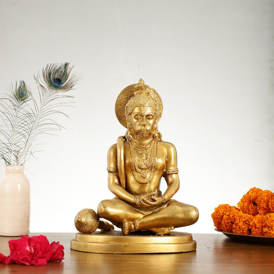 Superfine Brass Hanuman in Meditation Statue - 12.5 Inch - Budhshiv.com