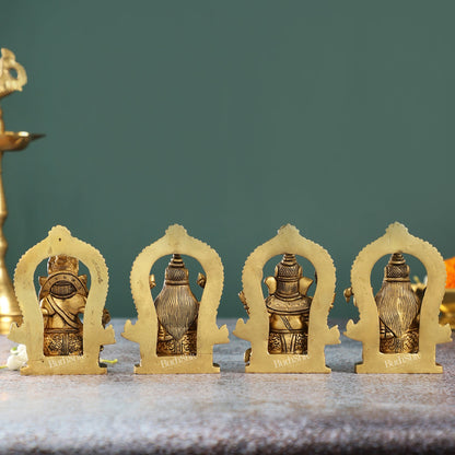 Superfine Brass Idols Set - Ganesha, Kubera, Lakshmi, Saraswati | 4.5" Height | Pooja Temple Decor - Budhshiv.com