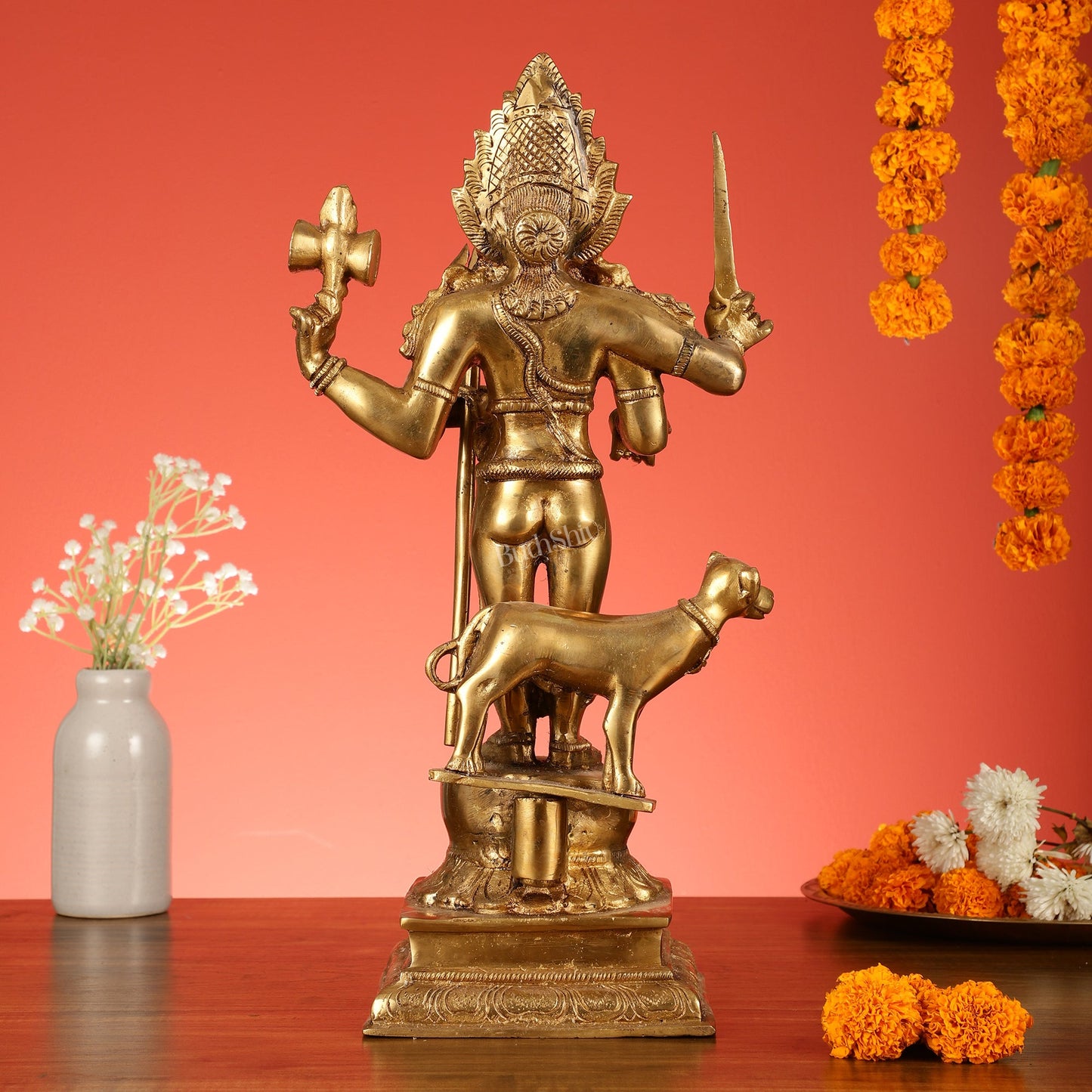 Superfine Brass Kala Bhairava Statue with Vahana Dog 18 inch - Budhshiv.com