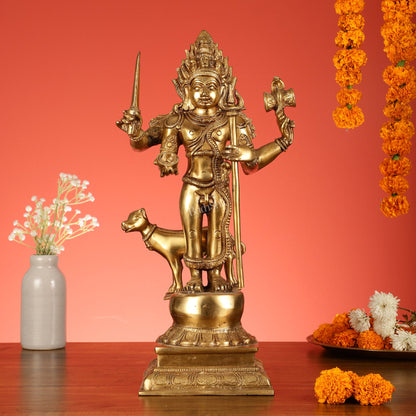 Superfine Brass Kala Bhairava Statue with Vahana Dog 18 inch - Budhshiv.com