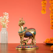 Superfine Brass Kamdhenu Cow with Calf Idol | Height 8.5 inch - Budhshiv.com