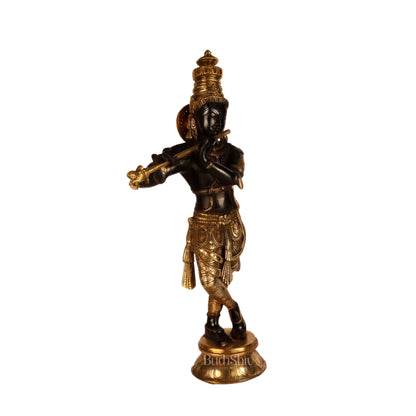 Superfine Brass Krishna Idol Black and Golden Finish | 23 Inch - Budhshiv.com