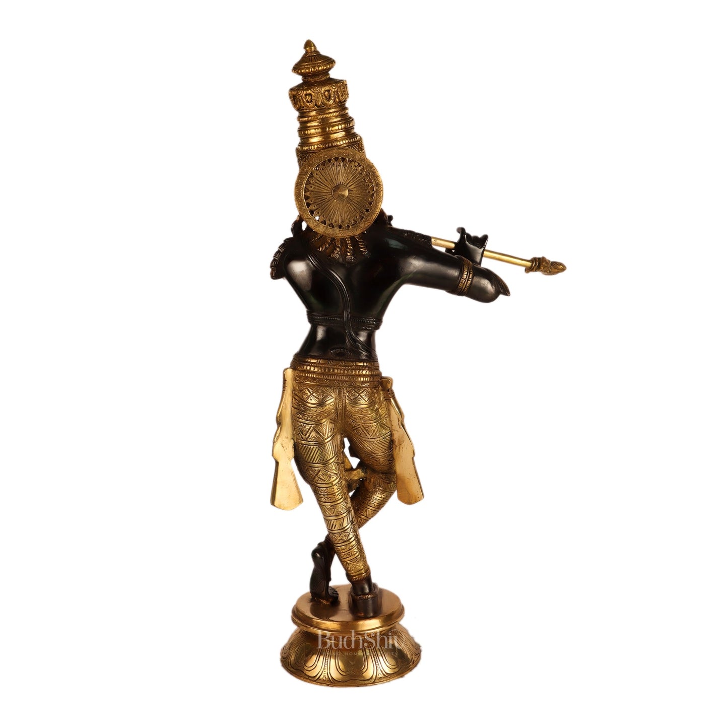 Superfine Brass Krishna Idol Black and Golden Finish | 23 Inch - Budhshiv.com