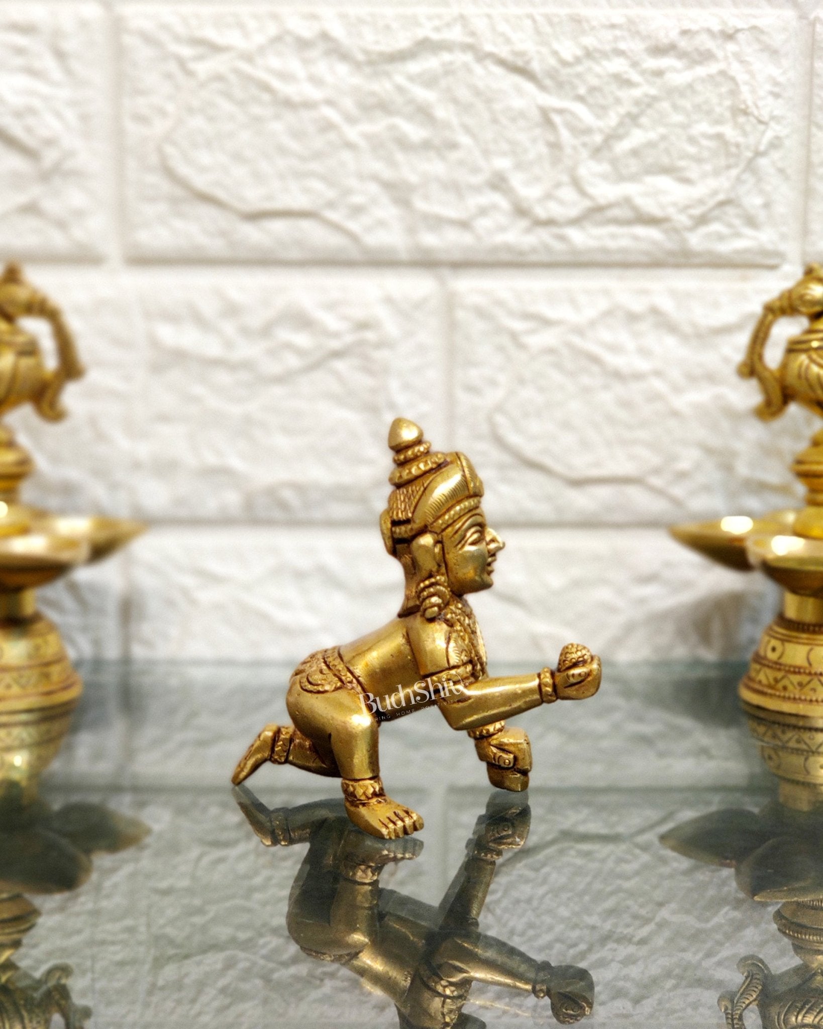 Superfine Brass Ladoo Gopal Krishna Idol | Baby Form | Height 3 inch - Budhshiv.com
