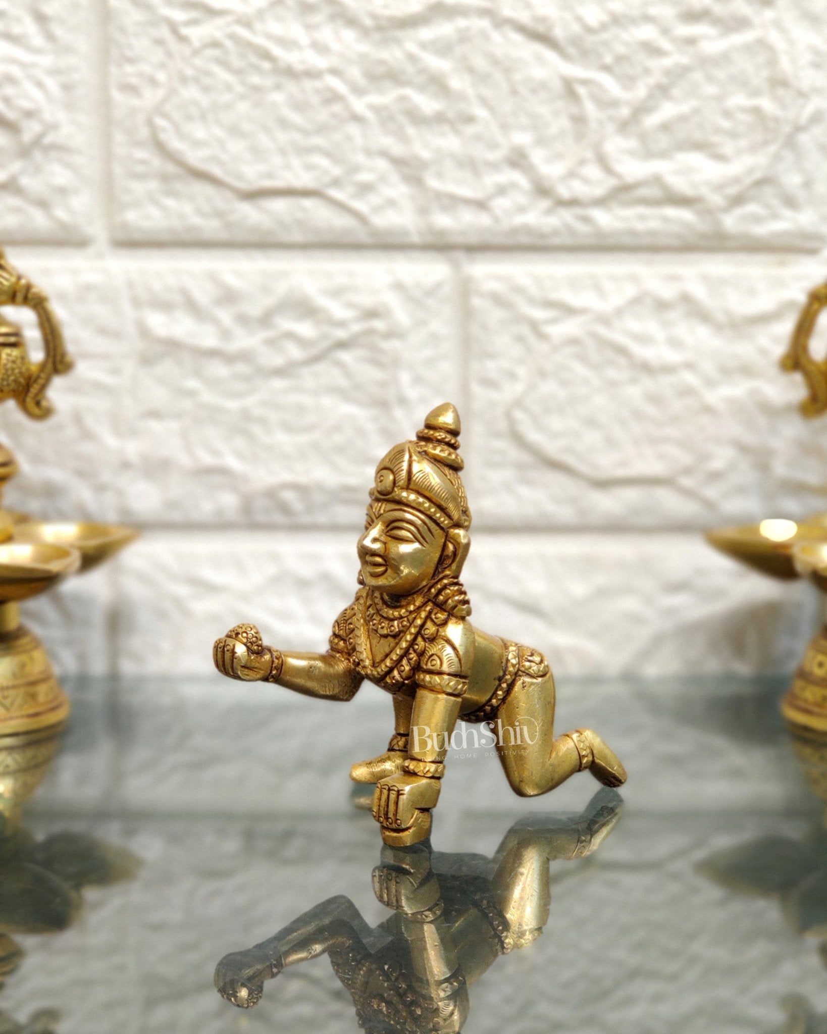 Superfine Brass Ladoo Gopal Krishna Idol | Baby Form | Height 3 inch - Budhshiv.com