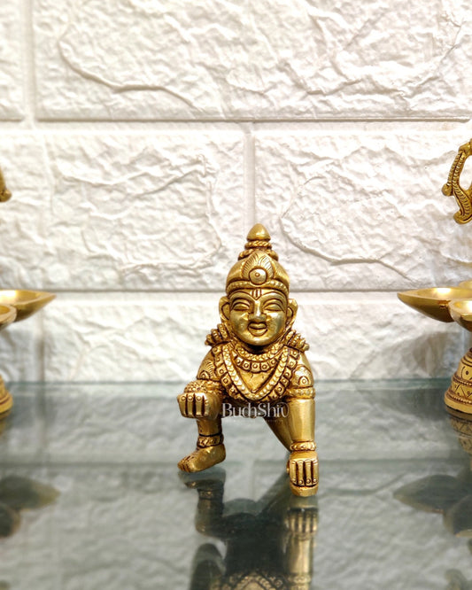 Superfine Brass Ladoo Gopal Krishna Idol | Baby Form | Height 3 inch - Budhshiv.com