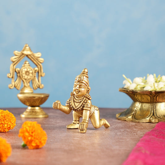 Superfine Brass Ladoo Gopal Krishna Idol | Baby Form | Height 3 Inch - Budhshiv.com