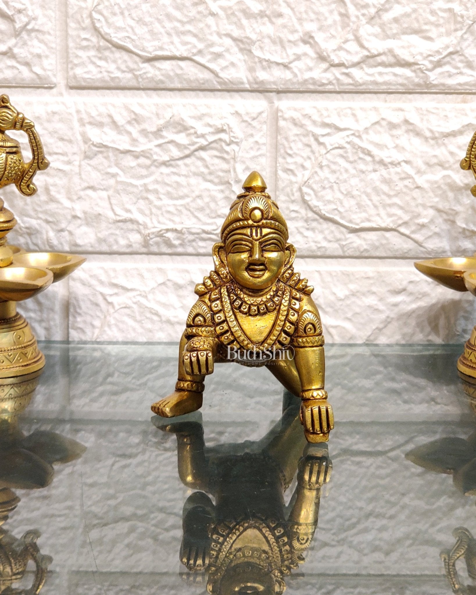 Superfine Brass Ladoo Gopal Krishna Idol | Baby Form | Height 4 Inch - Budhshiv.com