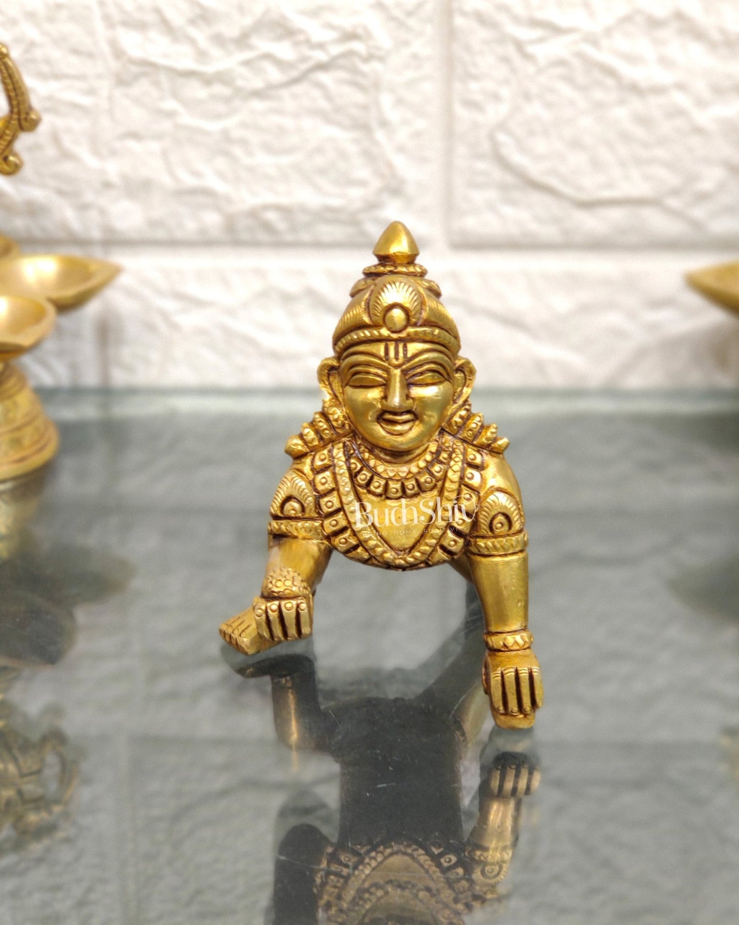 Superfine Brass Ladoo Gopal Krishna Idol | Baby Form | Height 4 Inch - Budhshiv.com