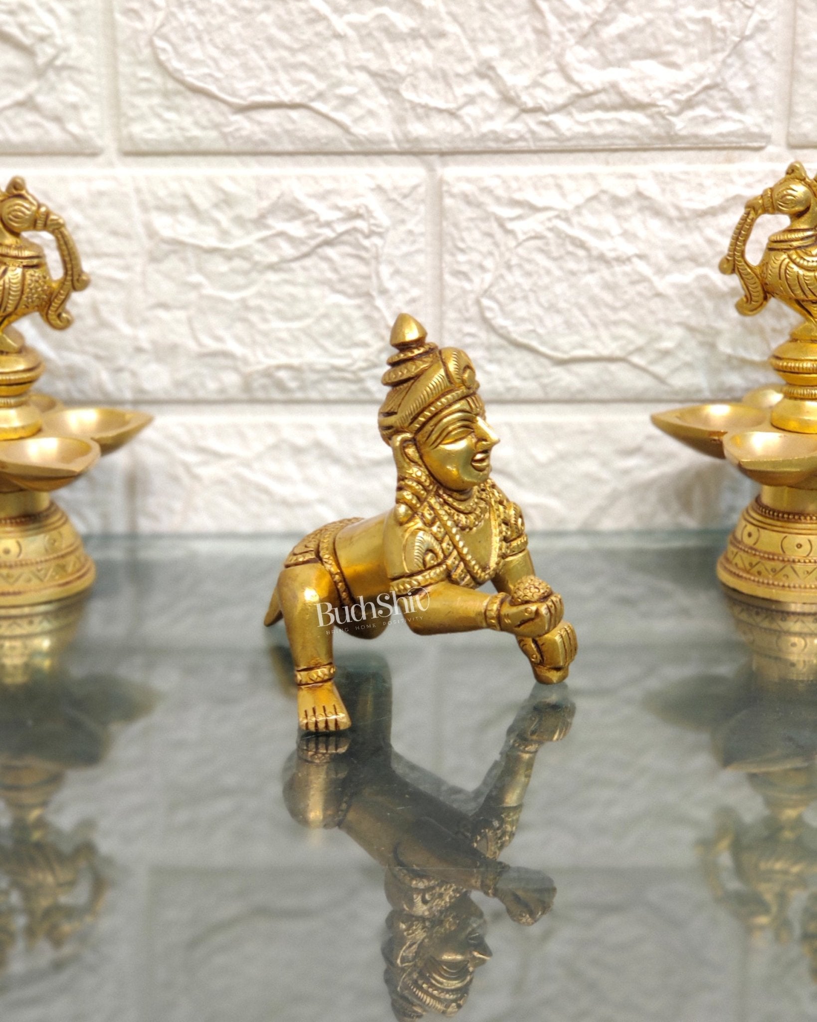 Superfine Brass Ladoo Gopal Krishna Idol | Baby Form | Height 4 Inch - Budhshiv.com