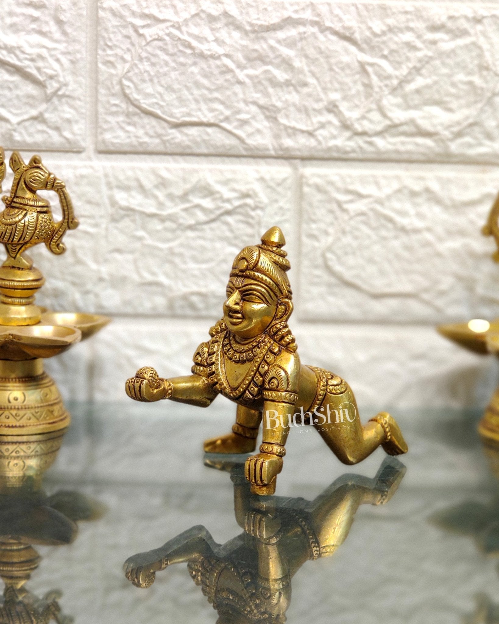 Superfine Brass Ladoo Gopal Krishna Idol | Baby Form | Height 4 Inch - Budhshiv.com