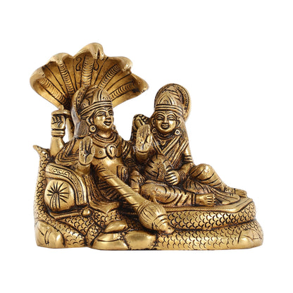 Superfine Brass Lakshmi Narayan/ Vishnu Lakshmi Resting 7" Indian - Budhshiv.com