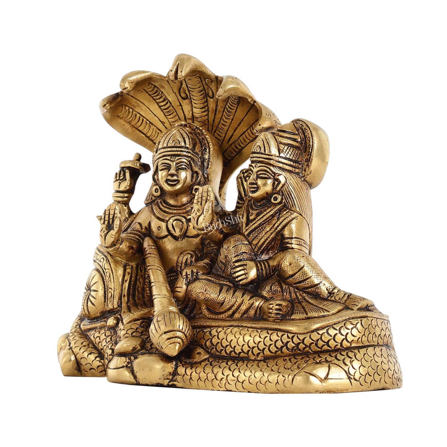 Superfine Brass Lakshmi Narayan/ Vishnu Lakshmi Resting 7" Indian - Budhshiv.com