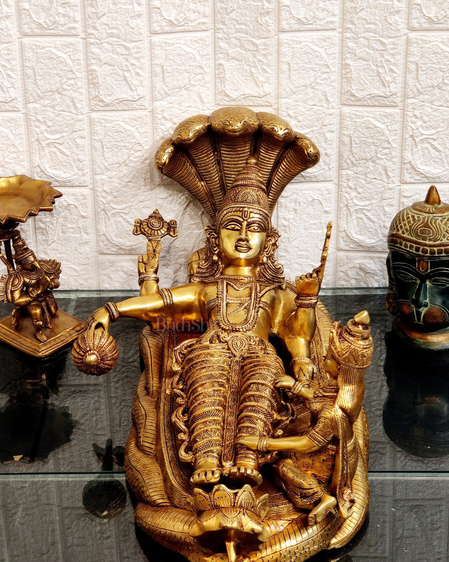 Superfine Brass Lakshmi Narayana Large Statue 23 inch wide - Budhshiv.com