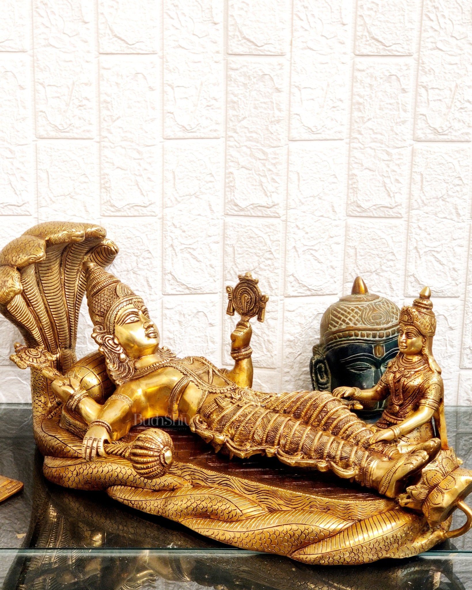 Superfine Brass Lakshmi Narayana Large Statue 23 inch wide - Budhshiv.com