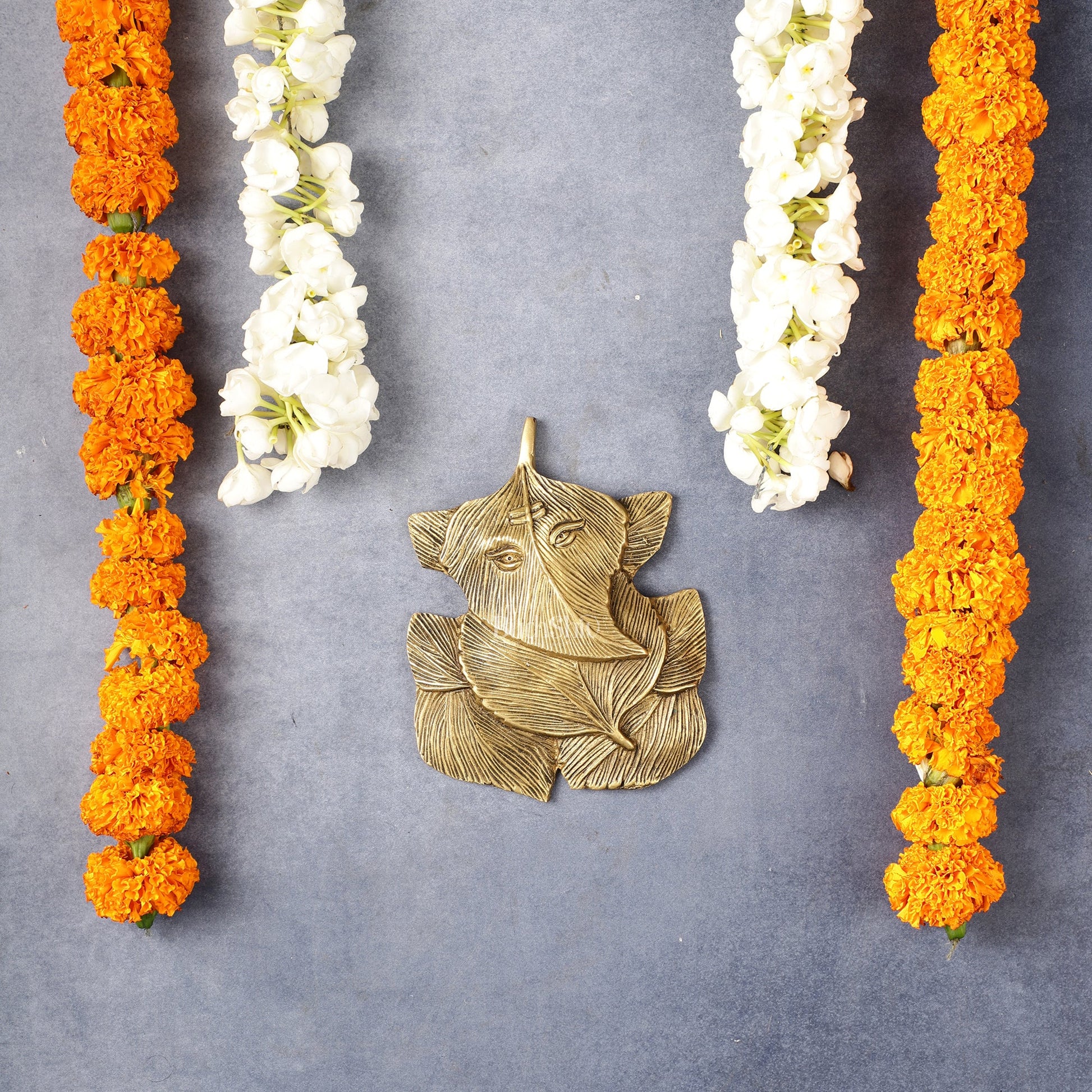 Superfine Brass Leaf Ganapati Wall Hanging - 5.5 inch - Budhshiv.com