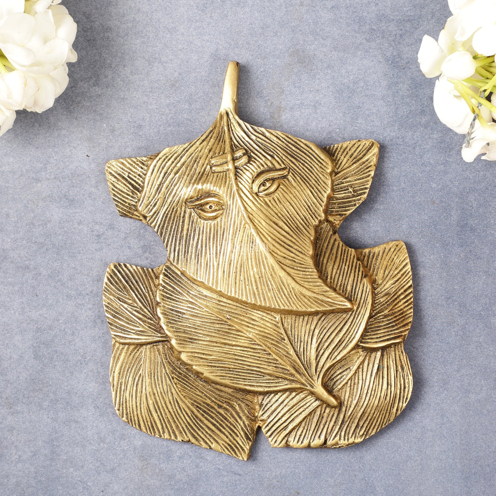 Superfine Brass Leaf Ganapati Wall Hanging - 5.5 inch - Budhshiv.com