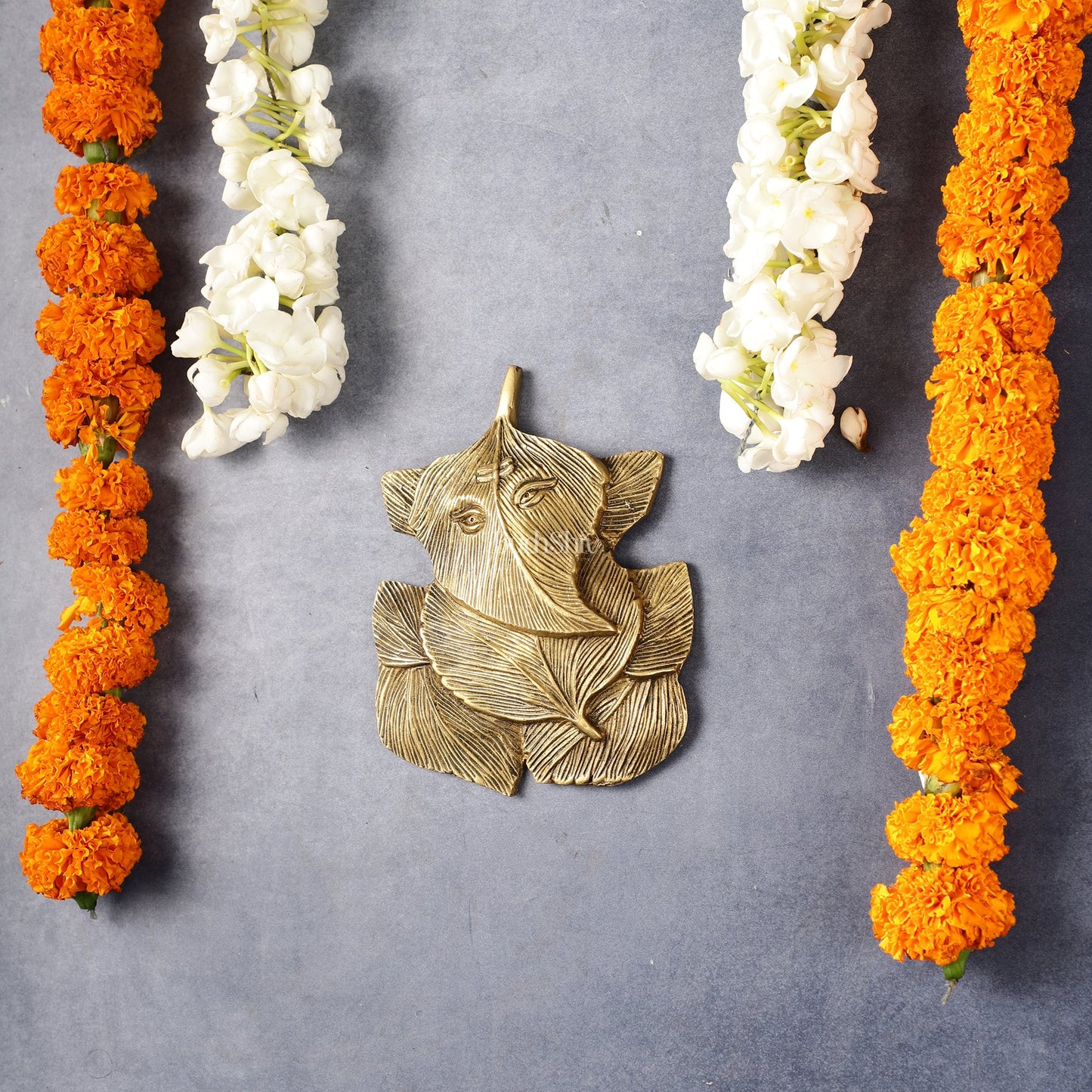 Superfine Brass Leaf Ganapati Wall Hanging - 5.5 inch - Budhshiv.com