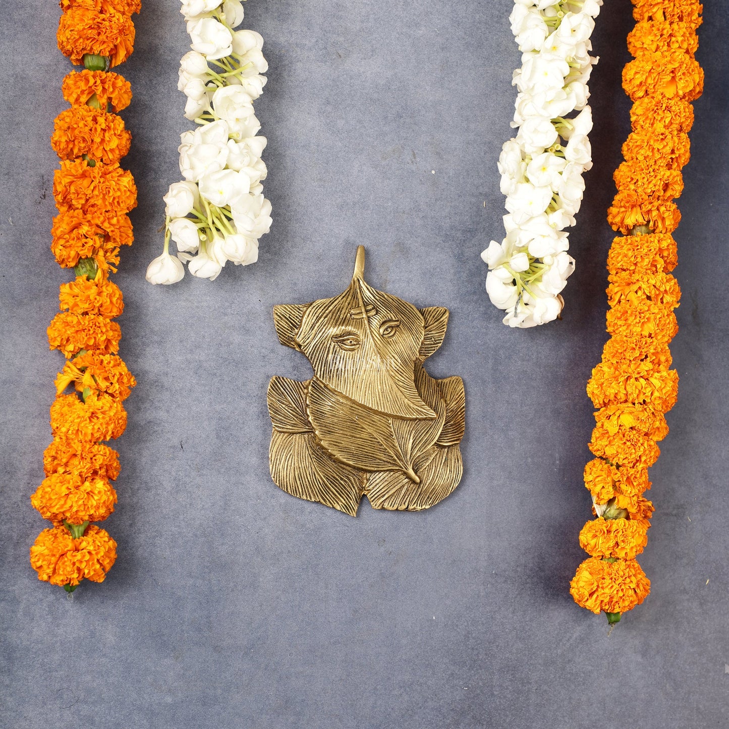 Superfine Brass Leaf Ganapati Wall Hanging - 5.5 inch - Budhshiv.com