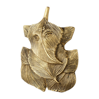 Superfine Brass Leaf Ganapati Wall Hanging - 5.5 inch - Budhshiv.com