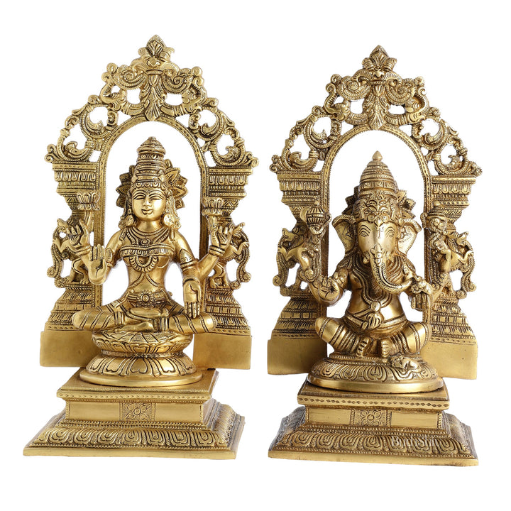 Superfine Brass Lord Ganesha and Goddess Lakshmi Idols with Frame - 12 inch - Budhshiv.com