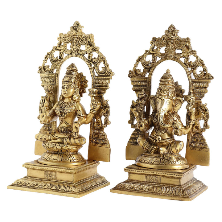 Superfine Brass Lord Ganesha and Goddess Lakshmi Idols with Frame - 12 inch - Budhshiv.com