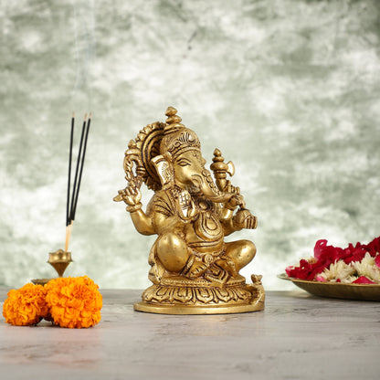 Superfine Brass Lord Ganesha Idol - 7.5 Inch - Budhshiv.com