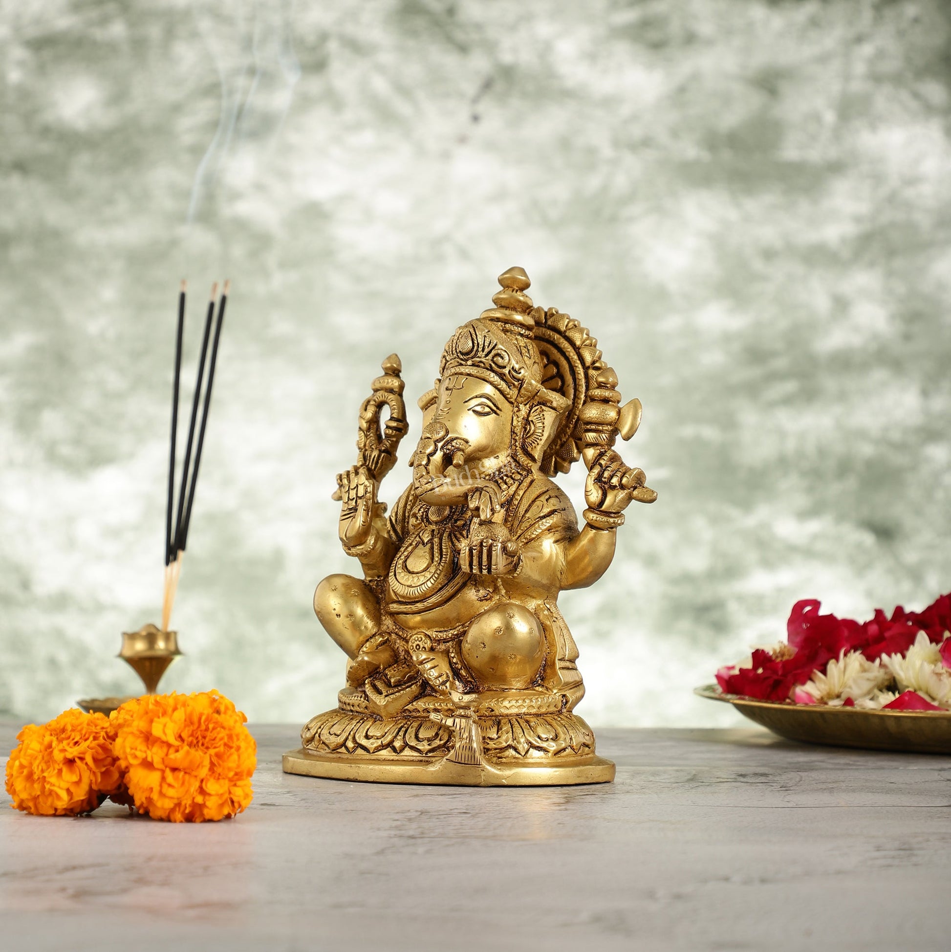 Superfine Brass Lord Ganesha Idol - 7.5 Inch - Budhshiv.com