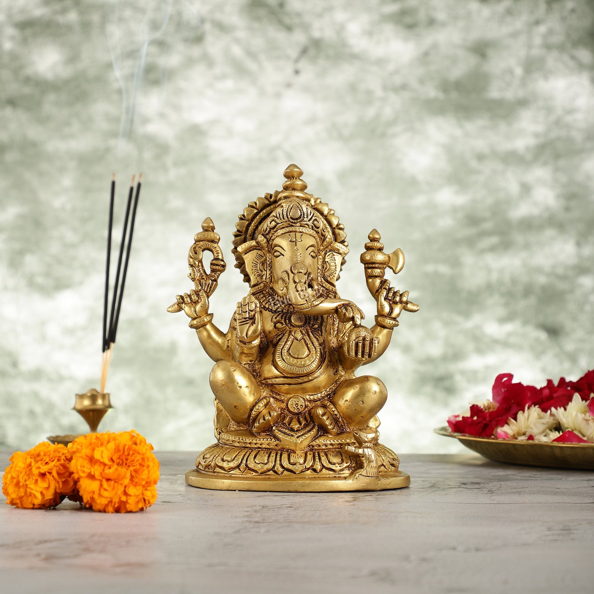 Superfine Brass Lord Ganesha Idol - 7.5 Inch - Budhshiv.com