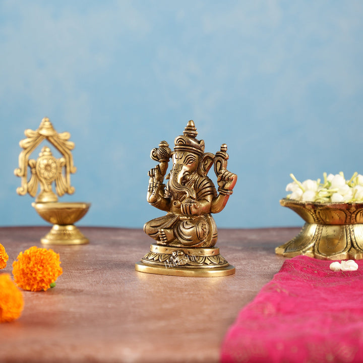 Superfine Brass Lord Ganesha Idol | Height 5 inch - Budhshiv.com