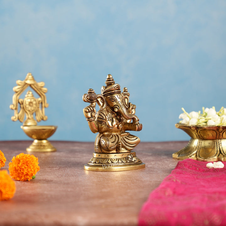 Superfine Brass Lord Ganesha Idol | Height 5 inch - Budhshiv.com