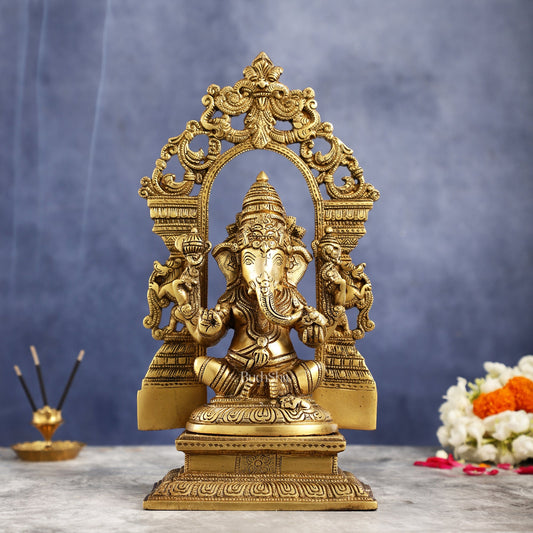 Superfine Brass Lord Ganesha Idol with Frame - 12x9x7 inch - Budhshiv.com