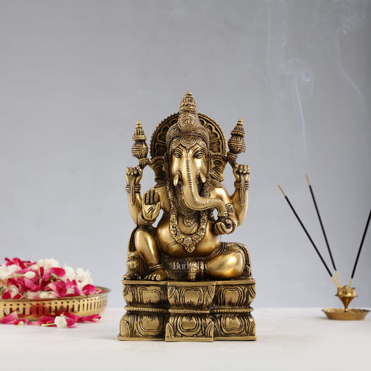 Superfine Brass Lord Ganesha Murti - 12 inch - Budhshiv.com