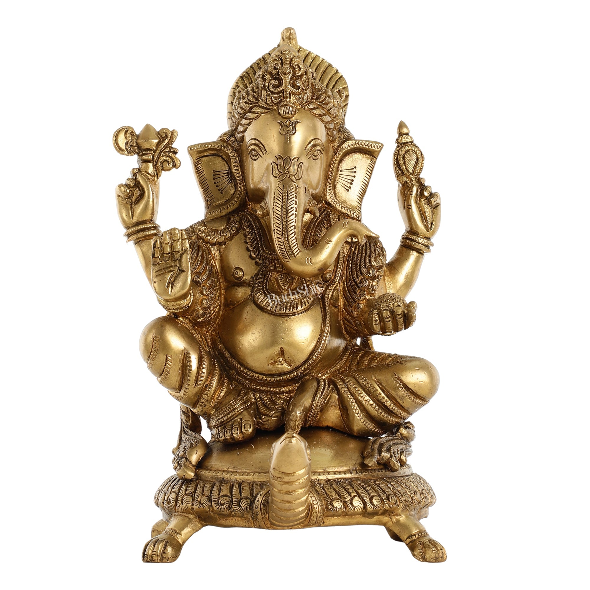 Superfine Brass Lord Ganesha Seated On Tortoise Idol - 13 Inch 