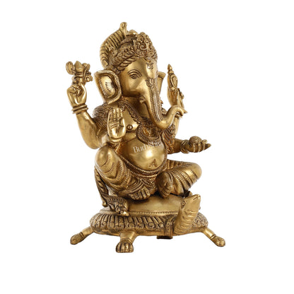 Superfine Brass Lord Ganesha Seated on Tortoise Idol - 13 Inch - Budhshiv.com