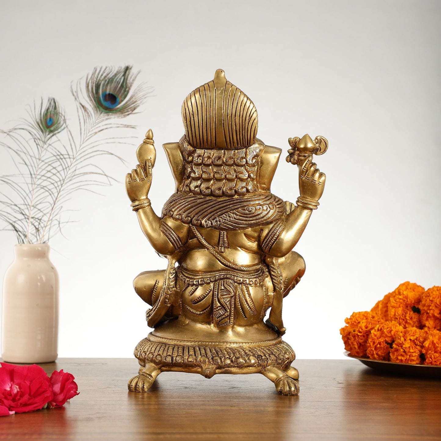 Superfine Brass Lord Ganesha Seated on Tortoise Idol - 13 Inch - Budhshiv.com