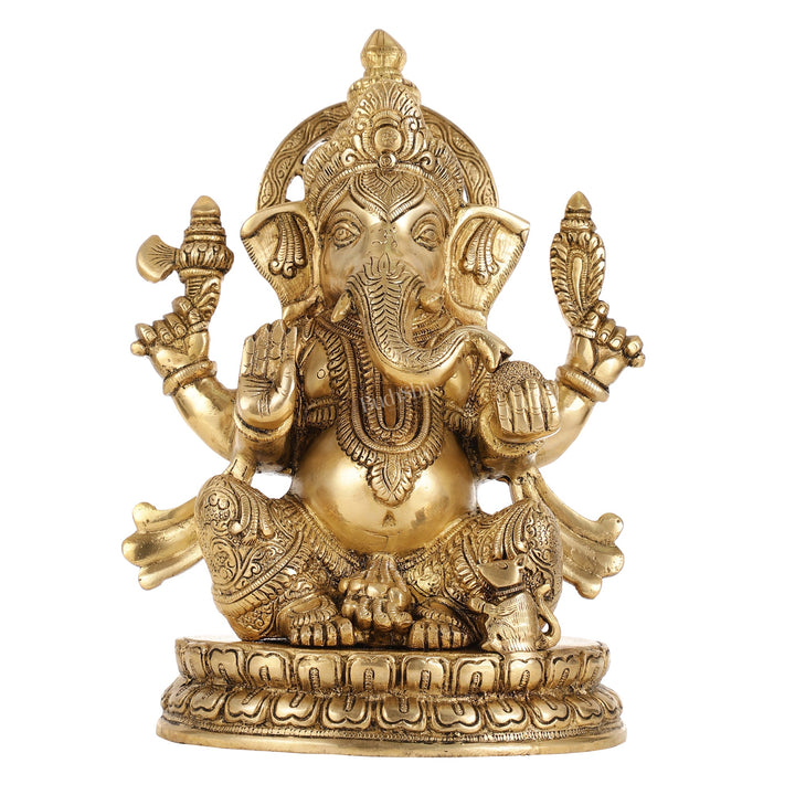 Superfine Brass Lord Ganesha Statue - 12.5 Inch - Budhshiv.com