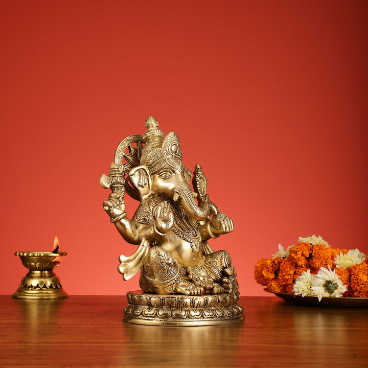 Superfine Brass Lord Ganesha Statue - 12.5 Inch - Budhshiv.com