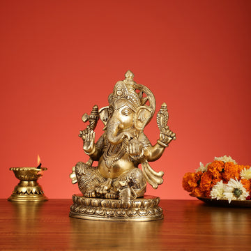 Superfine Brass Lord Ganesha Statue - 12.5 Inch - Budhshiv.com
