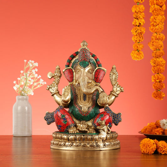 Superfine Brass Lord Ganesha Statue - 12.5 Inch - Budhshiv.com